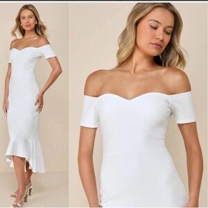 Lulus How Much I Care Ivory Off-the-Shoulder Midi Dress Sz Small Womens White